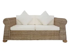 Sofá de 2 lugares para sala de estar sala de TV ou decoração de interiores com almofadas de rattan natural 02_0020837