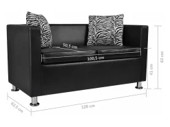 Sofá de 2 lugares para sala de estar decoração de interiores couro sintético preto 02_0018926