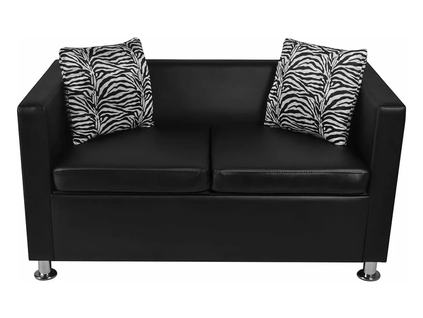 Sofá de 2 lugares para sala de estar decoração de interiores couro sintético preto 02_0018926