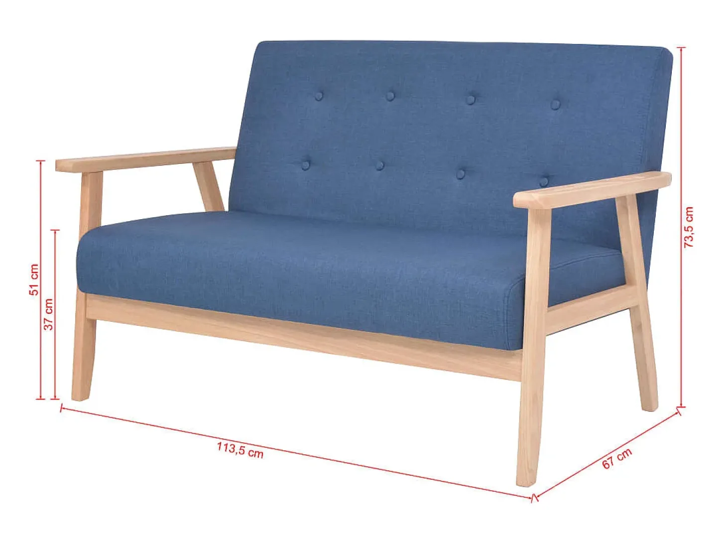 Sofá de 2 lugares para sala de estar sala de TV decoração de interiores tecido azul 02_0020213
