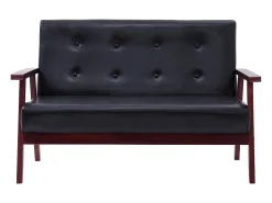 Sofá de 2 lugares para sala de estar sala de TV decoração de interiores couro sintético preto 02_0018899