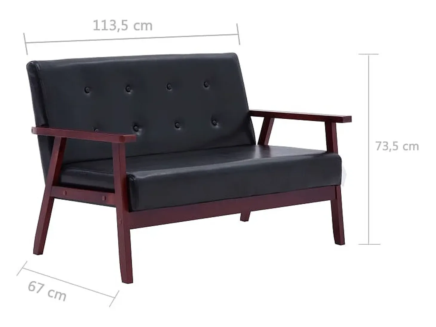 Sofá de 2 lugares para sala de estar sala de TV decoração de interiores couro sintético preto 02_0018899