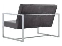 Sofá de 2 lugares para sala de estar decoração de interiores com braços cinza escuro cromado e veludo 02_0019479