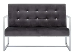 Sofá de 2 lugares para sala de estar decoração de interiores com braços cinza escuro cromado e veludo 02_0019479