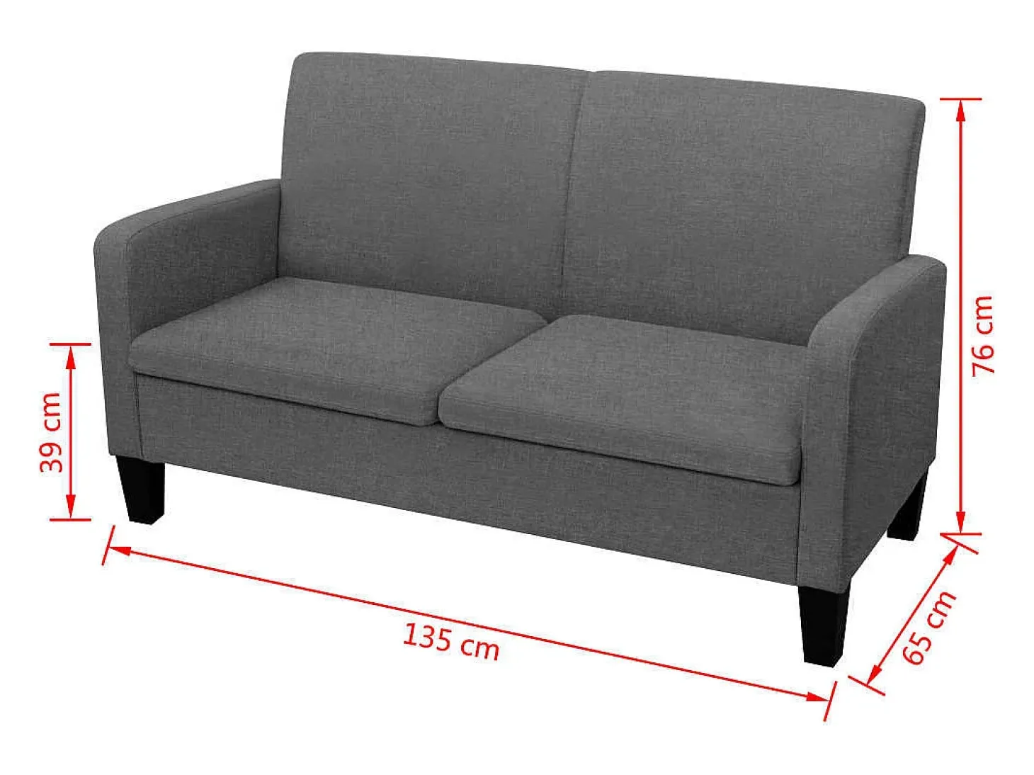 Sofá de 2 lugares para sala de estar casa uso interno 135 x 65 x 76 cm cinza escuro 02_0020585