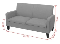 Sofá de 2 lugares para sala de estar casa uso interno 135 x 65 x 76 cm cinza claro 02_0019435