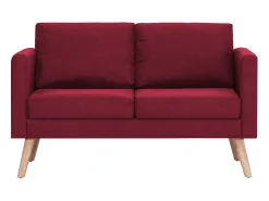 Sofá de 2 lugares para sala de estar sala de TV decoração de interiores tecido vermelho borgonha 02_0018928
