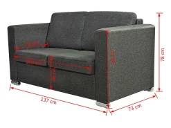 Sofá de 2 lugares para sala de estar decoração de interiores tecido cinza escuro 02_0020062