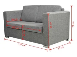 Sofá de 2 lugares para sala de estar sala de TV decoração de interiores tecido cinza claro 02_0019064