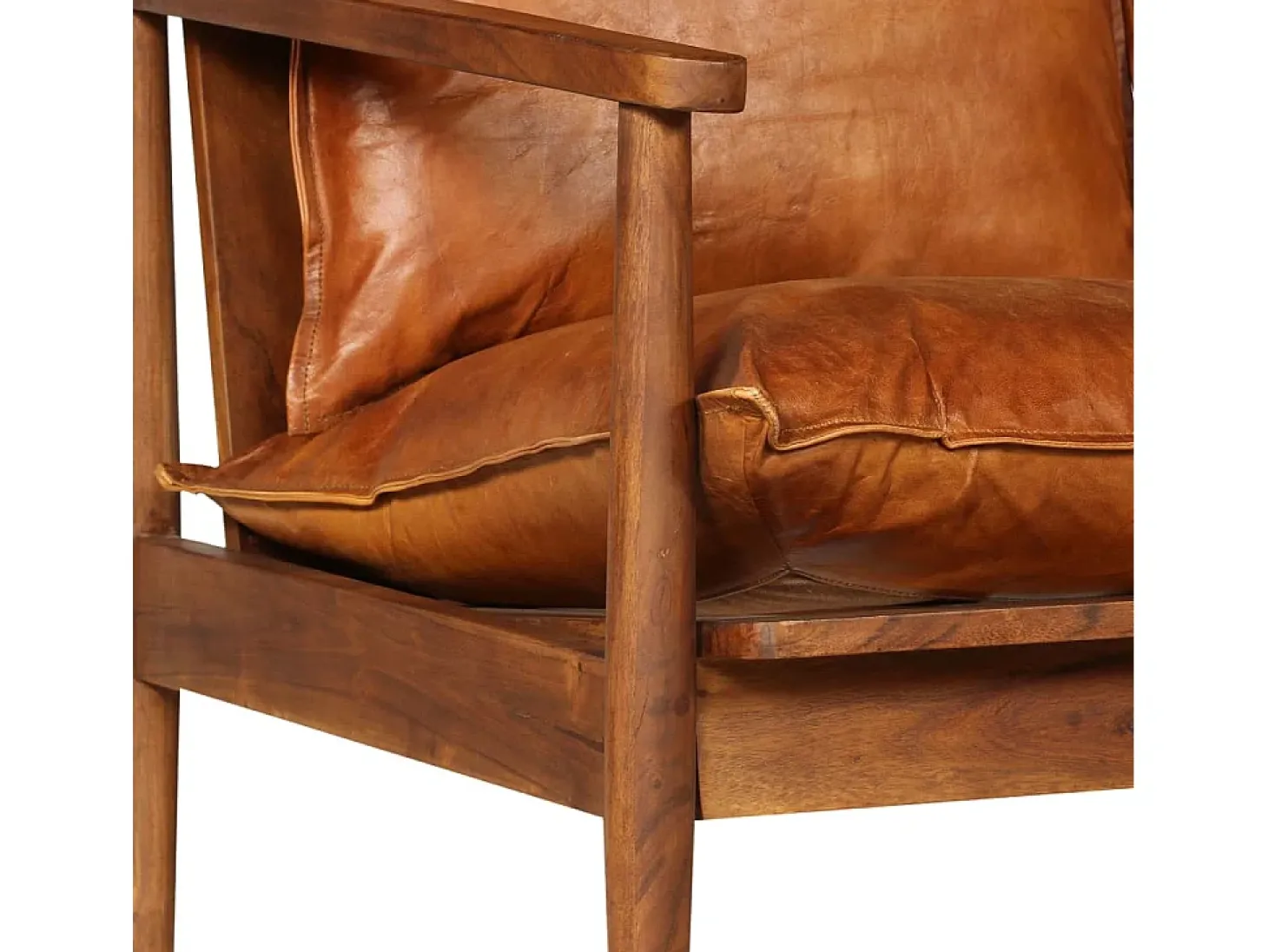 Sofá de 2 lugares para sala de estar sala de TV decoração de interiores em couro legítimo com madeira de acácia marrom 02_0019446