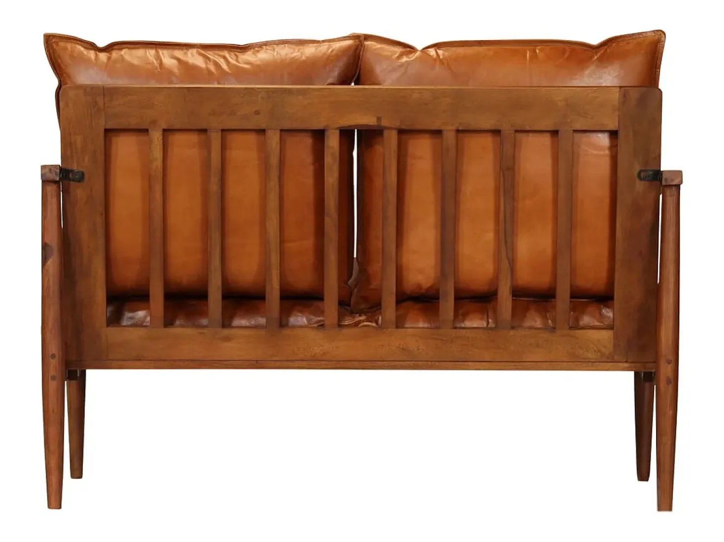 Sofá de 2 lugares para sala de estar sala de TV decoração de interiores em couro legítimo com madeira de acácia marrom 02_0019446
