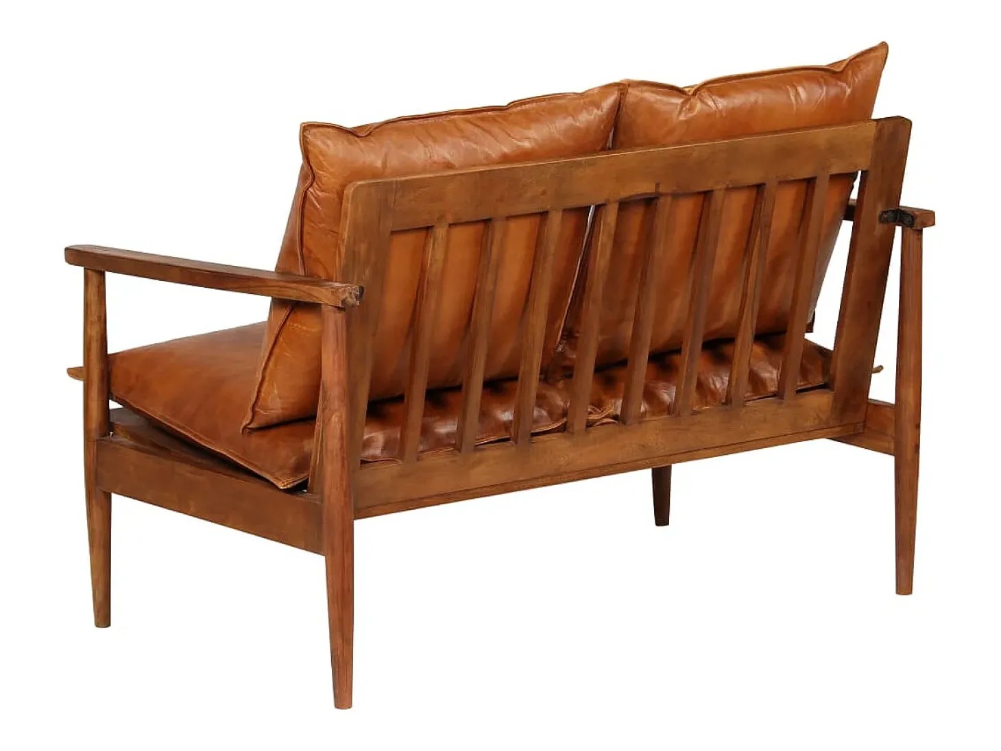 Sofá de 2 lugares para sala de estar sala de TV decoração de interiores em couro legítimo com madeira de acácia marrom 02_0019446