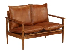 Sofá de 2 lugares para sala de estar sala de TV decoração de interiores em couro legítimo com madeira de acácia marrom 02_0019446