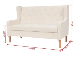 Sofá de 2 lugares para sala de estar sala de TV decoração de interiores tecido branco creme 02_0020197