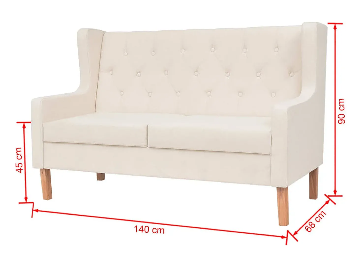 Sofá de 2 lugares para sala de estar sala de TV decoração de interiores tecido branco creme 02_0020197