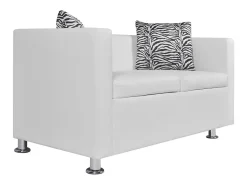 Sofá de 2 lugares para sala de estar sala de TV decoração de interiores couro sintético branco 02_0019605