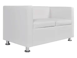 Sofá de 2 lugares para sala de estar sala de TV decoração de interiores couro sintético branco 02_0019605