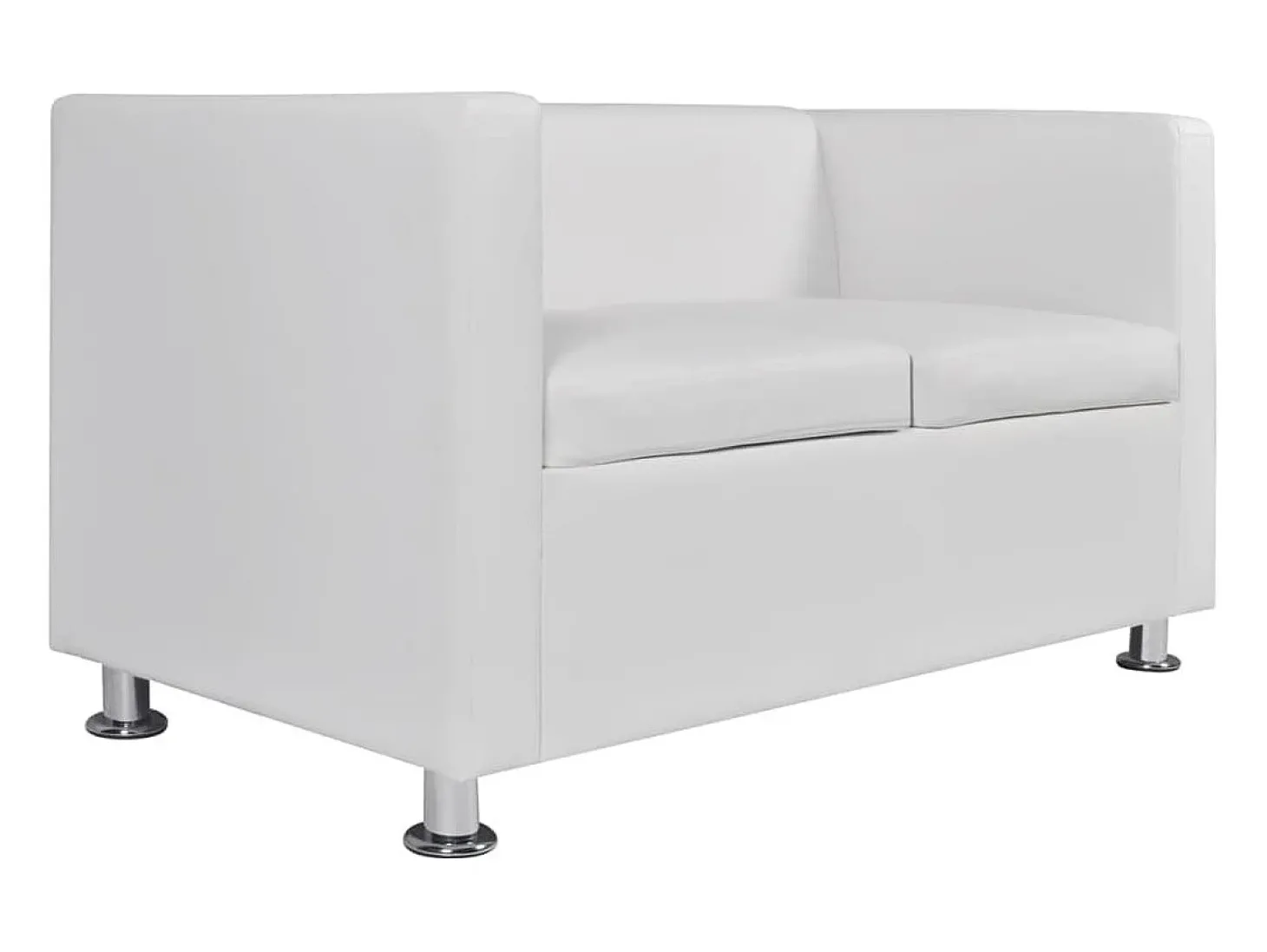 Sofá de 2 lugares para sala de estar sala de TV decoração de interiores couro sintético branco 02_0019605