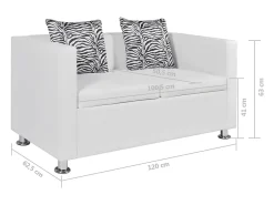Sofá de 2 lugares para sala de estar sala de TV decoração de interiores couro sintético branco 02_0019605