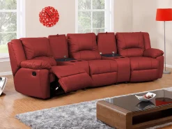 Sofá de 3 lugares relax em pele Vermelho - AROMA