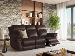 Sofá de 3 lugares relax manual em pele de búfalo Castanho - PAKITA