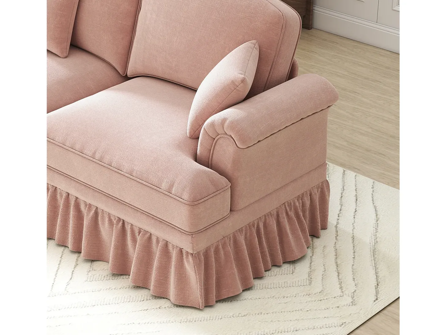 Sofá de 3 lugares rosa com apoio lombar - Apoio para os pés móvel - Tecido chenille