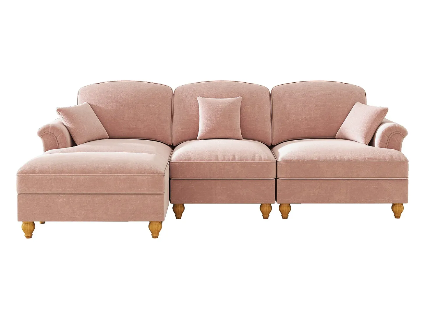 Sofá de 3 lugares rosa com apoio lombar - Apoio para os pés móvel - Tecido chenille