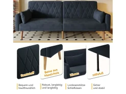 Sofá de 2 lugares Sofá - 180 x 75 x 82 cm - Sofá-cama conversível - encosto ajustável - veludo - preto