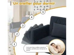 Sofá de 2 lugares Sofá - 180 x 75 x 82 cm - Sofá-cama conversível - encosto ajustável - veludo - preto