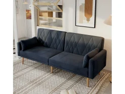 Sofá de 2 lugares Sofá - 180 x 75 x 82 cm - Sofá-cama conversível - encosto ajustável - veludo - preto