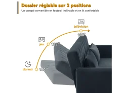 Sofá de 2 lugares Sofá - 180 x 75 x 82 cm - Sofá-cama conversível - encosto ajustável - veludo - preto