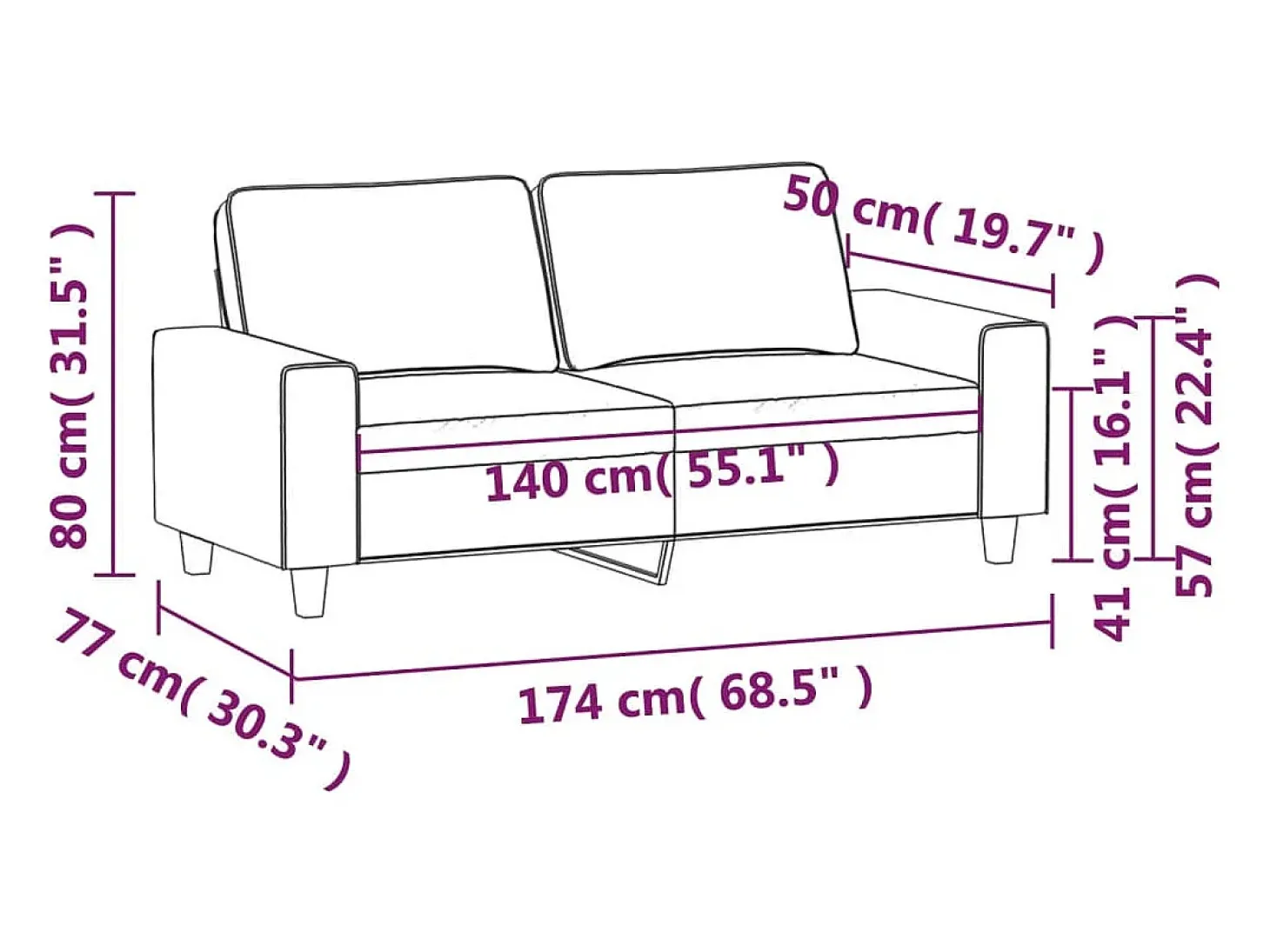 Sofá de 2 lugares tecido 140 cm cor creme