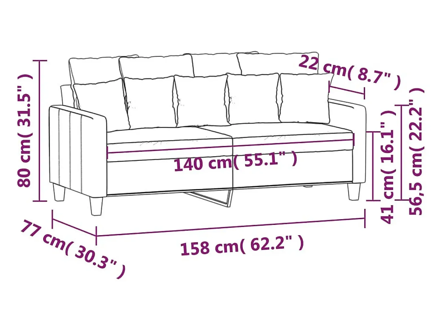 Sofá de 2 lugares tecido 140 cm cinzento-acastanhado