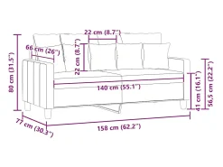 Sofá de 2 lugares tecido 140 cm cinzento-acastanhado