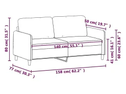 Sofá de 2 lugares veludo 140 cm castanho