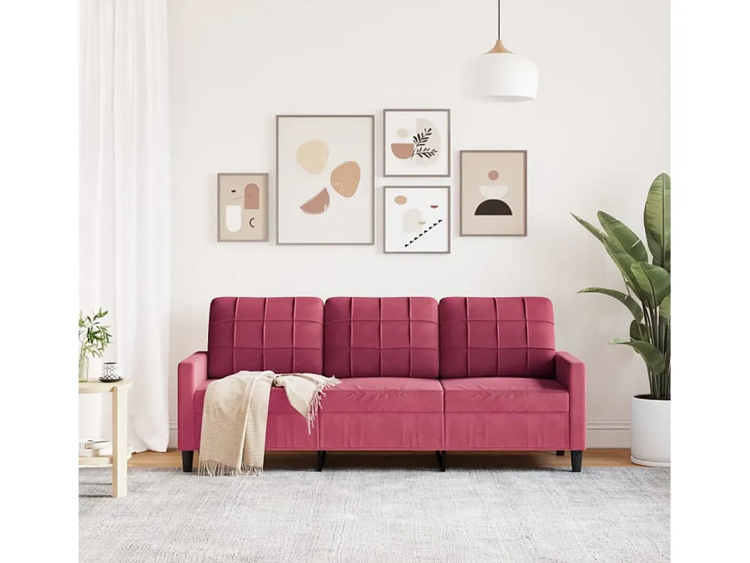 Sofá de 3 lugares veludo 180 cm vermelho tinto PT656605