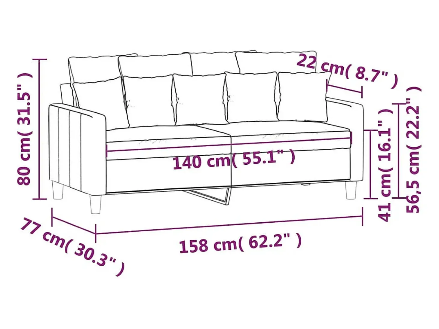 Sofá de 2 lugares veludo 140 cm rosa