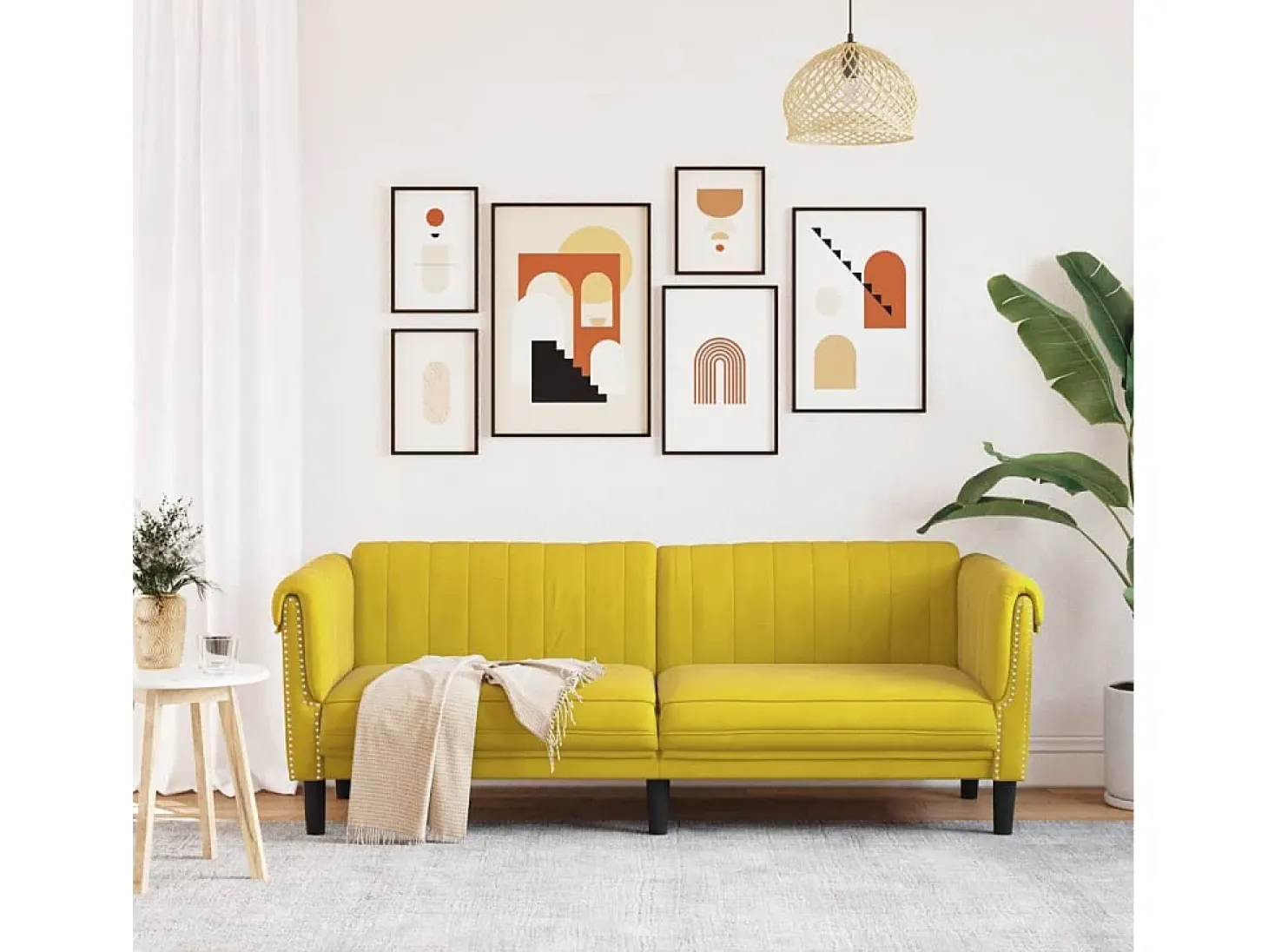 Sofá de 3 lugares veludo amarelo PT397199