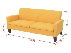 Sofá de 3 lugares 180x65x76 cm amarelo PT660434