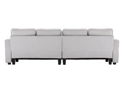 Sofá de 4 lugares, 264x83x87cm, tecido linho, com bolsos para os braços e 4 almofadas, estilo simples, para sala de estar, cinzento claro