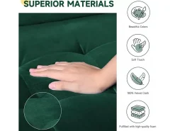 Sofá de 2 -Setente em veludo verde, sofá moderno da sala de estar, com apoios de braços e pés cônicos, uma região lombar - 148,5x78x85cm