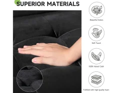 Sofá de 2 -Setter - com 2 almofadas - em veludo - pés de madeira - para quarto, sala de estar - 142x76x69cm - preto