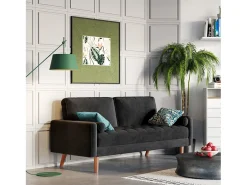 Sofá de 2 -Setter - com 2 almofadas - em veludo - pés de madeira - para quarto, sala de estar - 142x76x69cm - preto