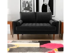 Sofá de 2 -Setter - com 2 almofadas - em veludo - pés de madeira - para quarto, sala de estar - 142x76x69cm - preto