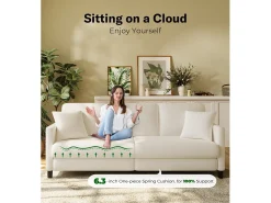 Sofá de 3 -Sety em Teddy Velvet, sofá grande do sofá direito em madeira maciça, sofre com apoios de braços, 210 x 79 x 89 cm - bege bege