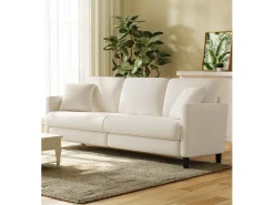 Sofá de 3 -Sety em Teddy Velvet, sofá grande do sofá direito em madeira maciça, sofre com apoios de braços, 210 x 79 x 89 cm - bege bege