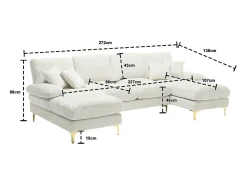 Sofá de 4 -Sofá, em tecido de lagarta, moldura de madeira sólida, com travesseiros, 272x136x88cm, bege