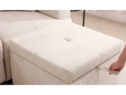 Sofá de canto 3 lugares - com armazenamento - puff removível - 2 almofadas - bege