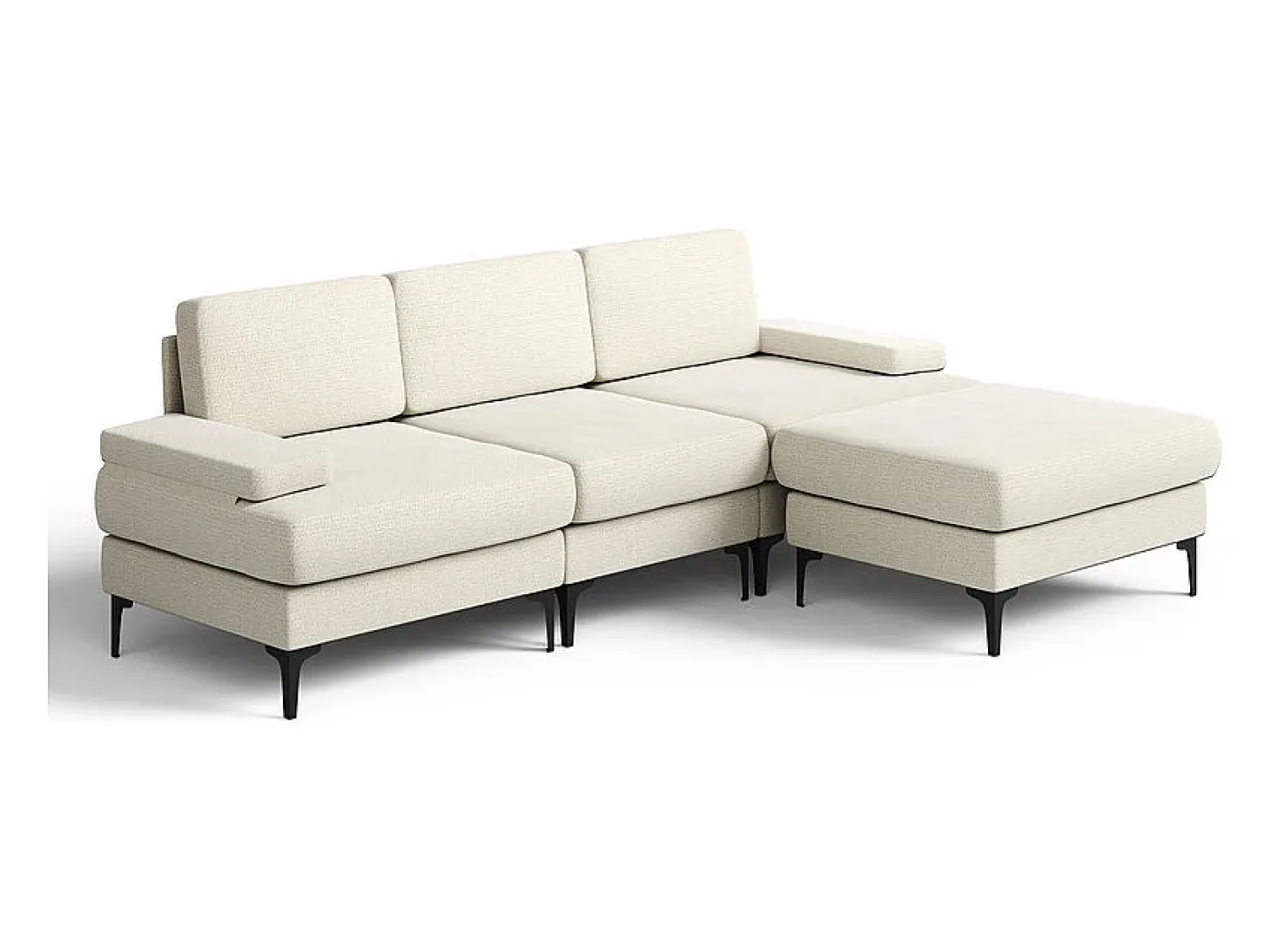 Sofá de Canto 3 Lugares em Chenille - com Ottomana - Carga Máx. 650kg - 244x146x83cm - Bege