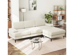 Sofá de Canto 3 Lugares em Chenille - com Ottomana - Carga Máx. 650kg - 244x146x83cm - Bege